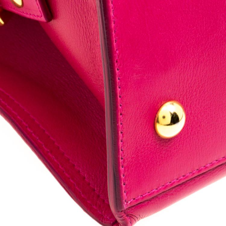 Pre Owned Saint Laurent Hot Pink Leather Medium Cabas Chyc Tote