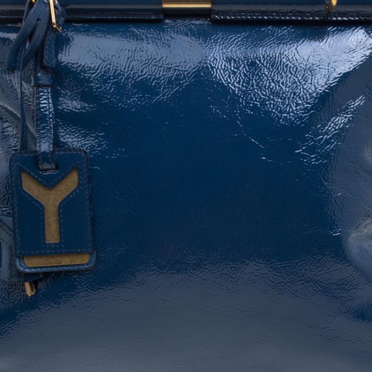 Pre Owned Saint Laurent Paris Navy Blue Patent Leather Medium Majorelle Satchel