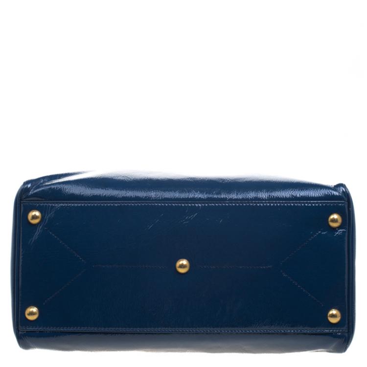 Pre Owned Saint Laurent Paris Navy Blue Patent Leather Medium Majorelle Satchel