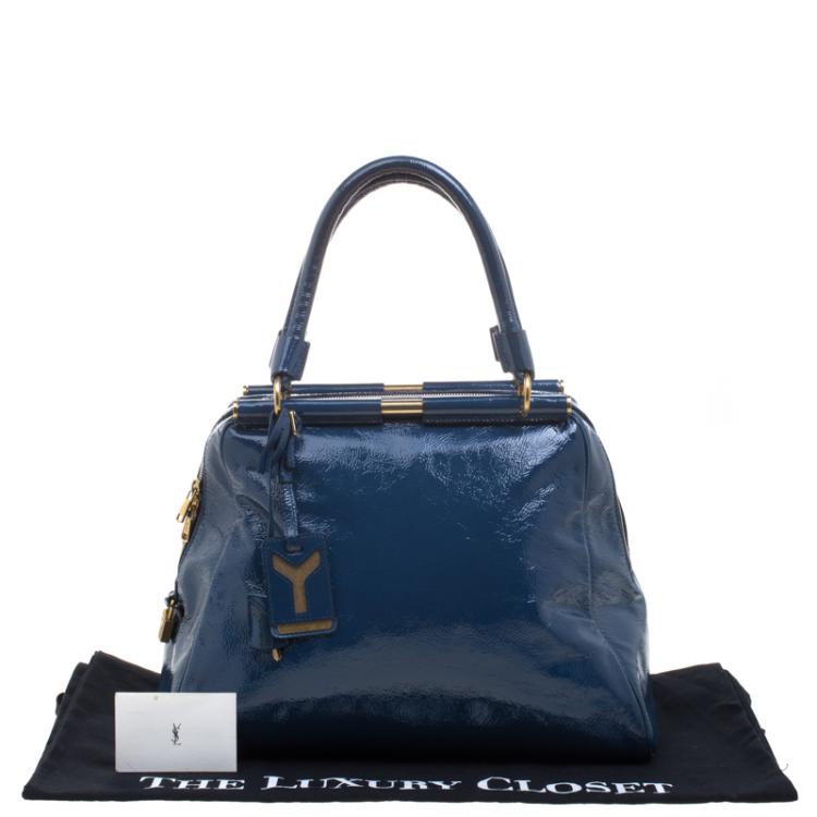 Pre Owned Saint Laurent Paris Navy Blue Patent Leather Medium Majorelle Satchel