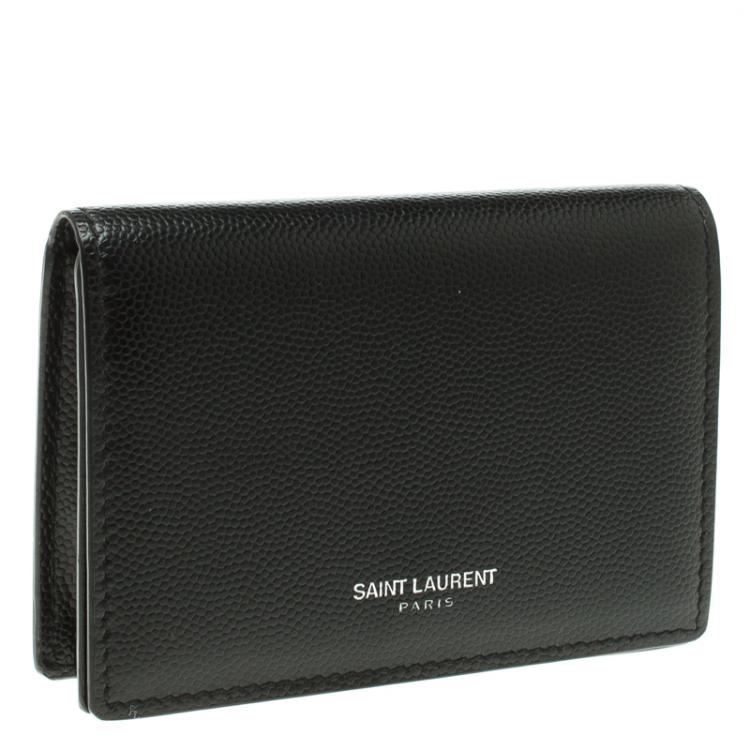 Pre Owned Saint Laurent Black Textured Leather Business Card Holder 