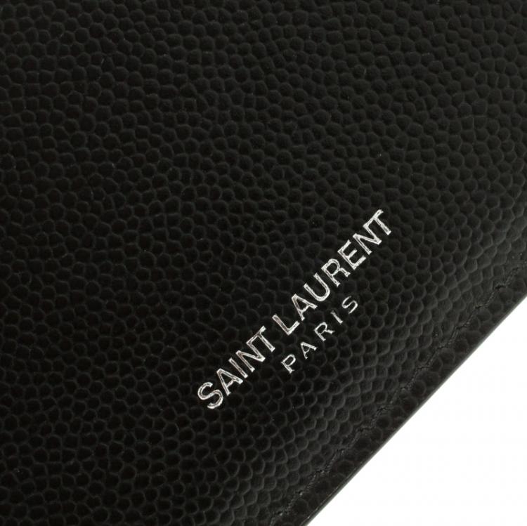 Pre Owned Saint Laurent Black Textured Leather Business Card Holder 