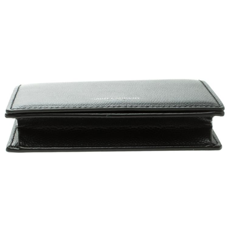Pre Owned Saint Laurent Black Textured Leather Business Card Holder 