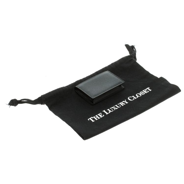 Pre Owned Saint Laurent Black Textured Leather Business Card Holder 