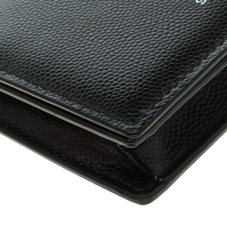 Pre Owned Saint Laurent Black Textured Leather Business Card Holder 