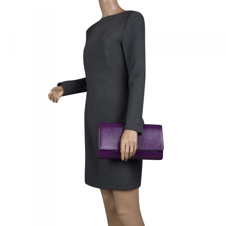 Pre Owned Saint Laurent Purple Patent Leather Belle De Jour Clutch