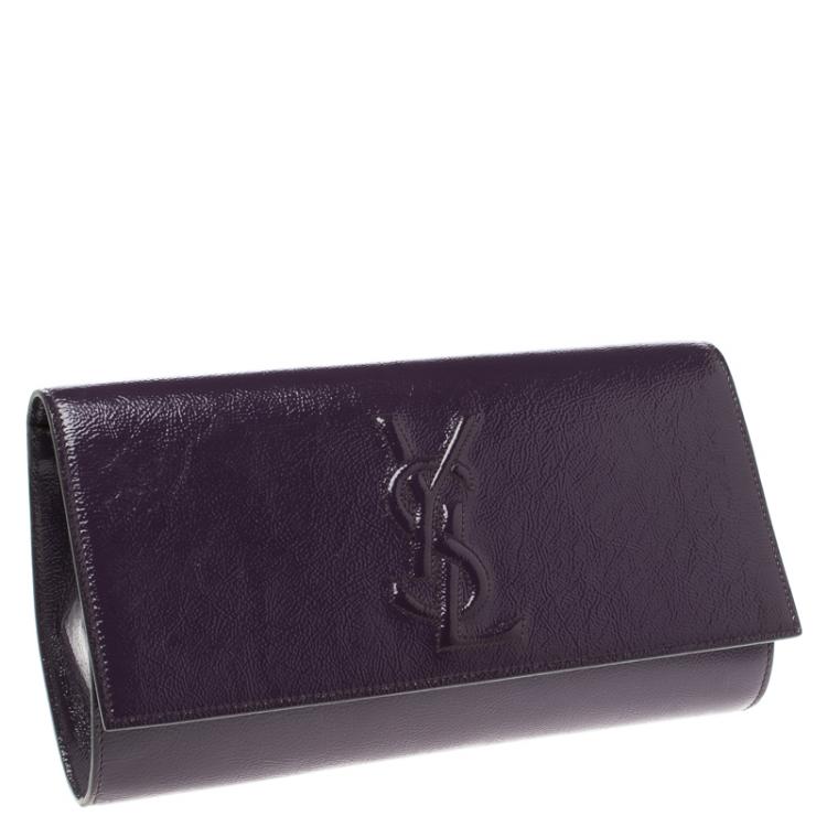 Pre Owned Saint Laurent Purple Patent Leather Belle De Jour Clutch