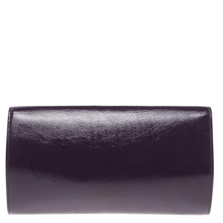 Pre Owned Saint Laurent Purple Patent Leather Belle De Jour Clutch