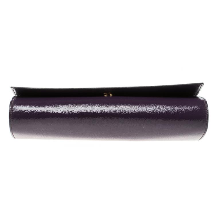 Pre Owned Saint Laurent Purple Patent Leather Belle De Jour Clutch