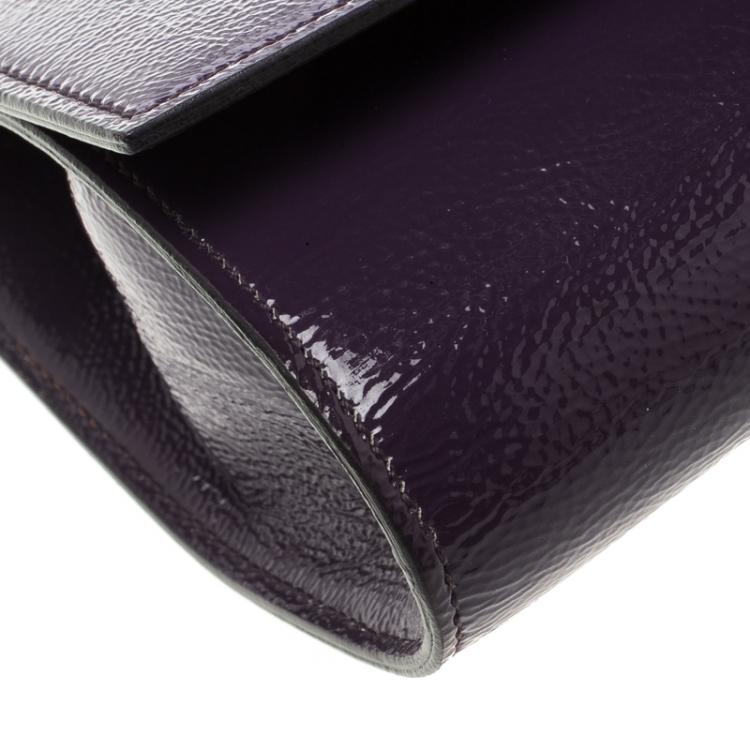 Pre Owned Saint Laurent Purple Patent Leather Belle De Jour Clutch