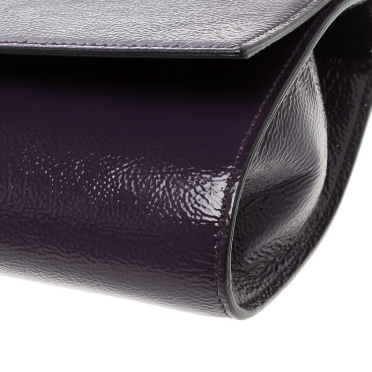 Pre Owned Saint Laurent Purple Patent Leather Belle De Jour Clutch