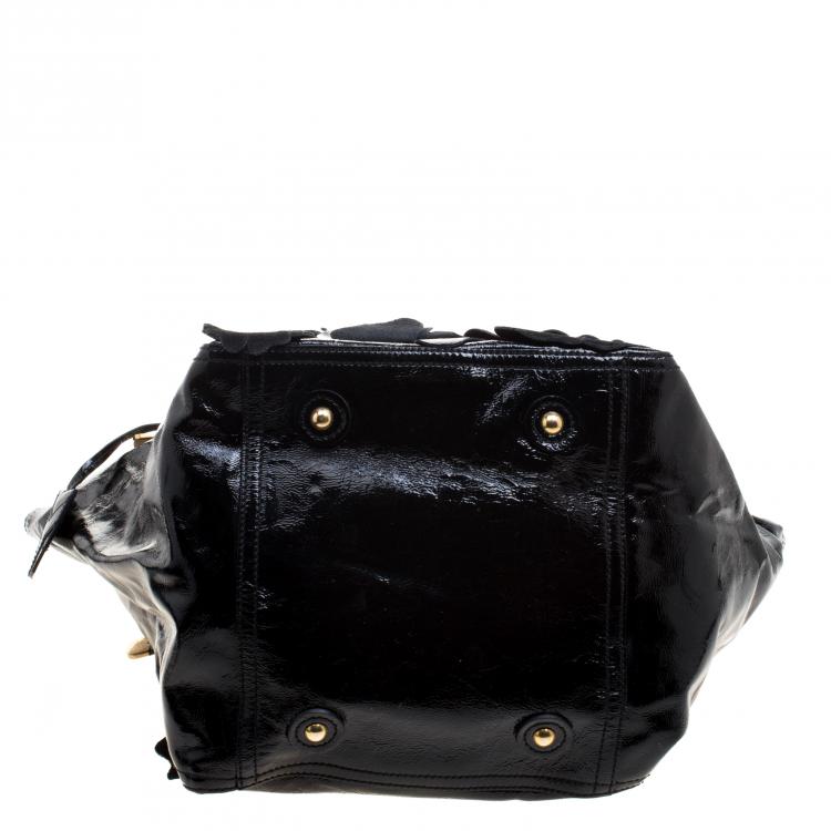 Pre Owned Saint Laurent Black Patent Leather Large Floral Applique Downtown Tote