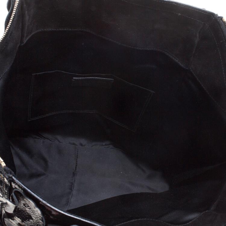 Pre Owned Saint Laurent Black Patent Leather Large Floral Applique Downtown Tote