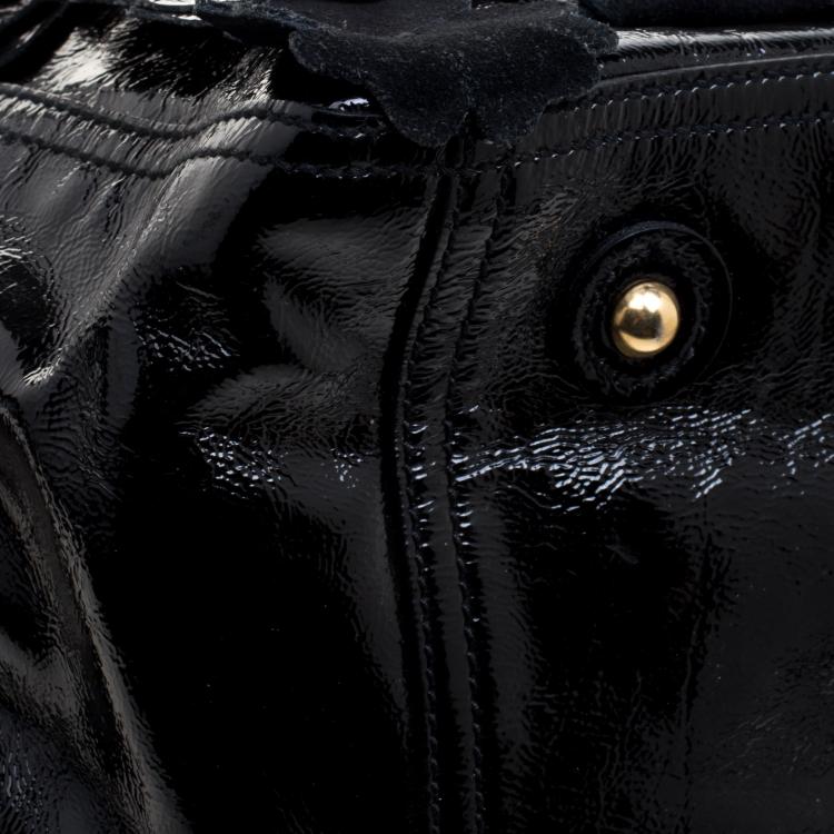 Pre Owned Saint Laurent Black Patent Leather Large Floral Applique Downtown Tote
