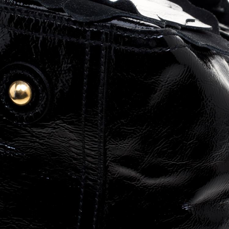 Pre Owned Saint Laurent Black Patent Leather Large Floral Applique Downtown Tote