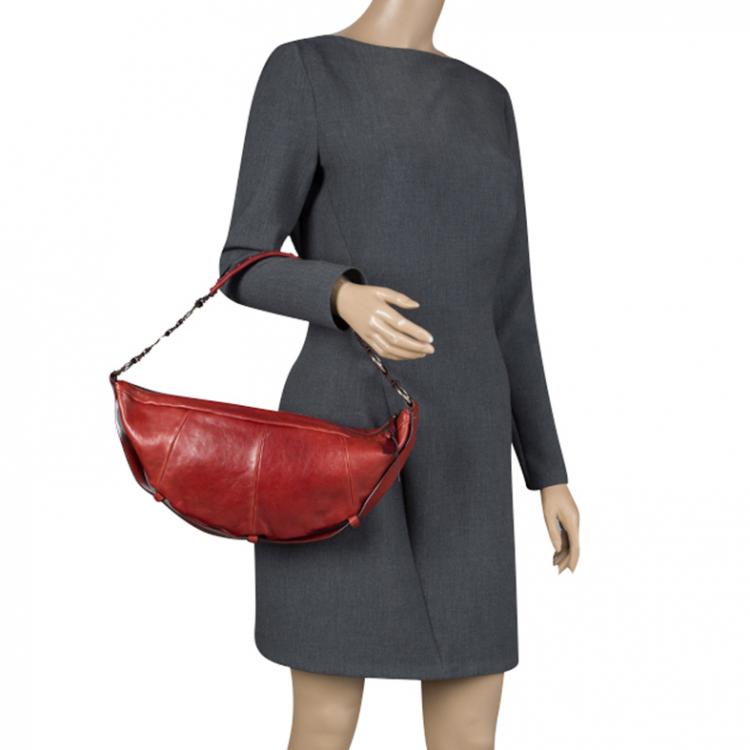Half-moon Handbag in Black and Red Leather 