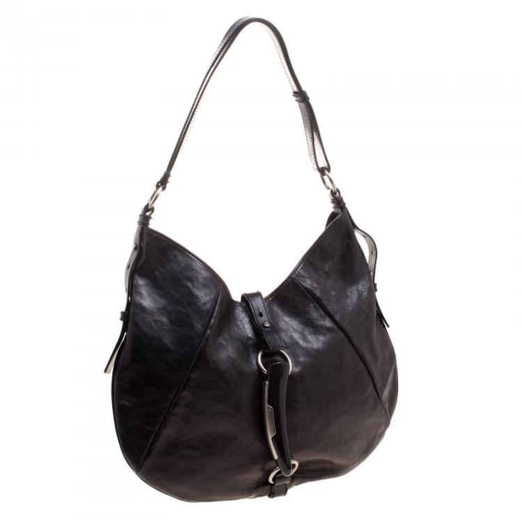 Pre Owned Saint Laurent Black Leather Mombasa Shoulder Bag