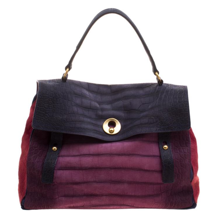 Pre Owned Saint Laurent Multicolor Bubuck and Suede Large Muse Two Satchel