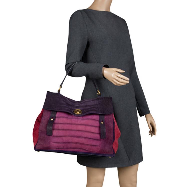Pre Owned Saint Laurent Multicolor Bubuck and Suede Large Muse Two Satchel