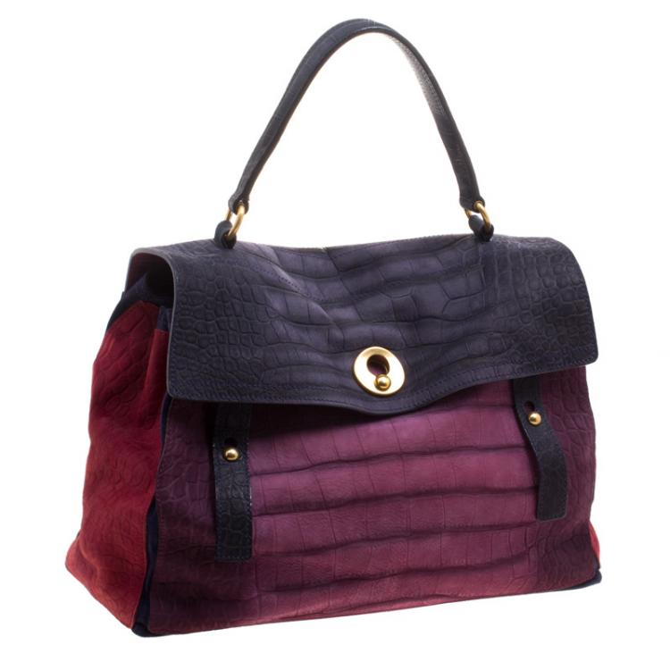 Pre Owned Saint Laurent Multicolor Bubuck and Suede Large Muse Two Satchel