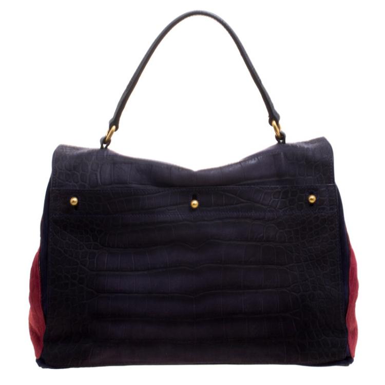 Pre Owned Saint Laurent Multicolor Bubuck and Suede Large Muse Two Satchel