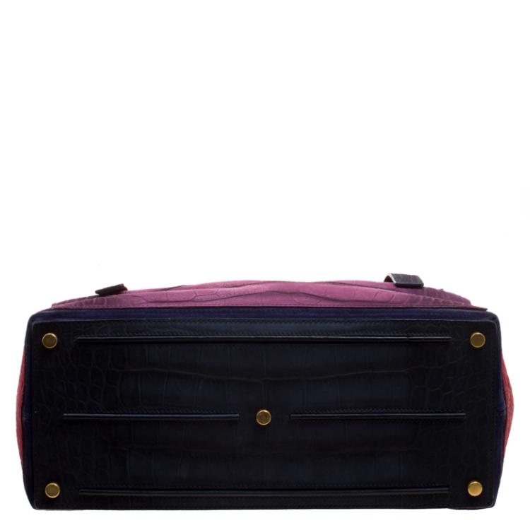 Pre Owned Saint Laurent Multicolor Bubuck and Suede Large Muse Two Satchel