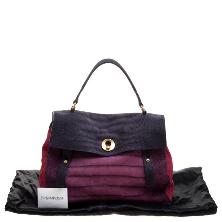 Pre Owned Saint Laurent Multicolor Bubuck and Suede Large Muse Two Satchel