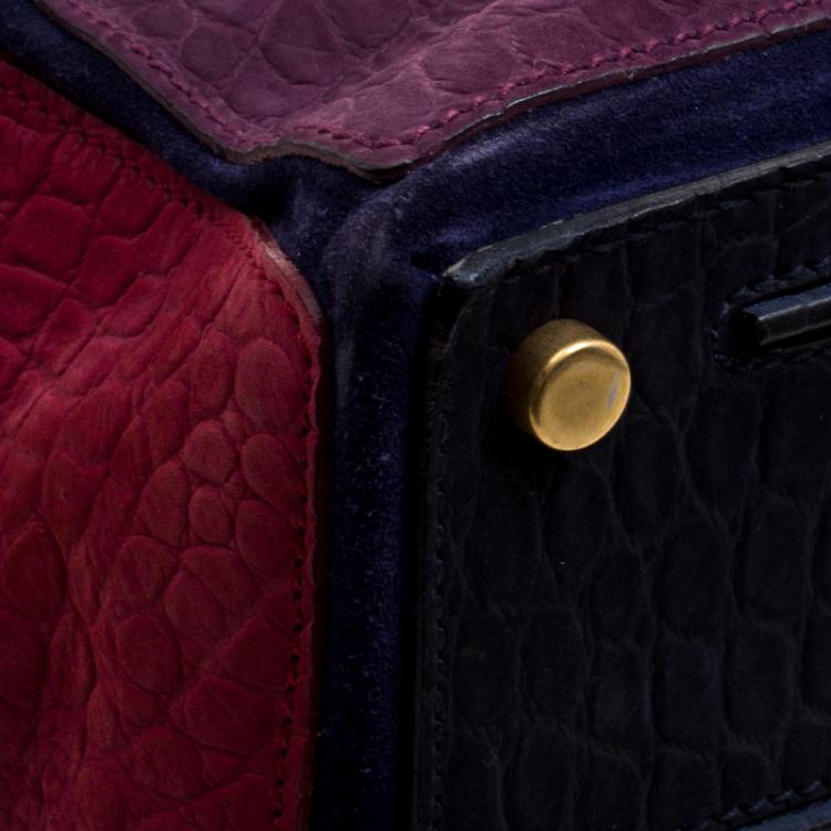 Pre Owned Saint Laurent Multicolor Bubuck and Suede Large Muse Two Satchel