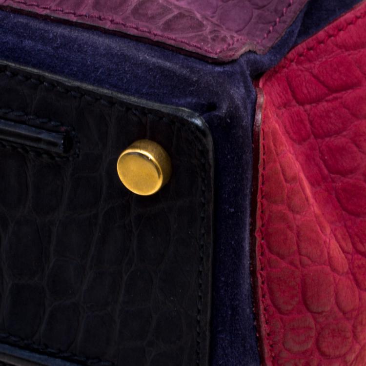 Pre Owned Saint Laurent Multicolor Bubuck and Suede Large Muse Two Satchel