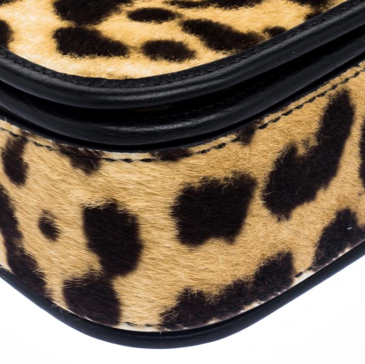 Pre Owned Saint Laurent Beige Leopard Print Calfhair Chyc Flap Shoudler Bag