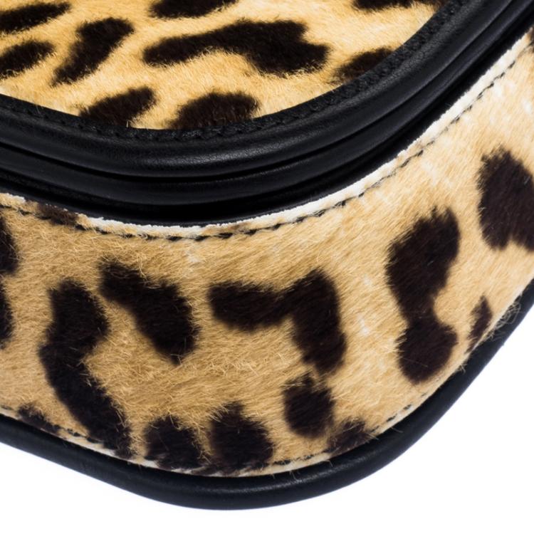 Pre Owned Saint Laurent Beige Leopard Print Calfhair Chyc Flap Shoudler Bag