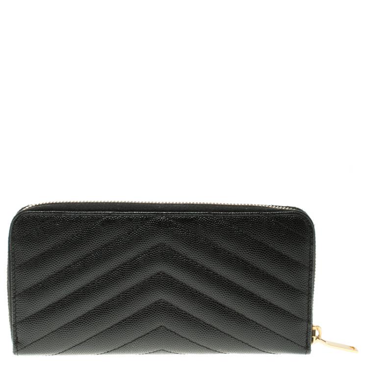 Pre Owned Saint Laurent Black Leather Monogram Zip Around Wallet