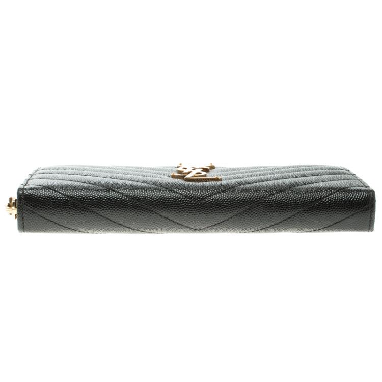 Pre Owned Saint Laurent Black Leather Monogram Zip Around Wallet