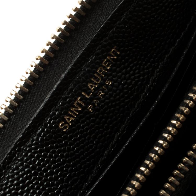 Pre Owned Saint Laurent Black Leather Monogram Zip Around Wallet