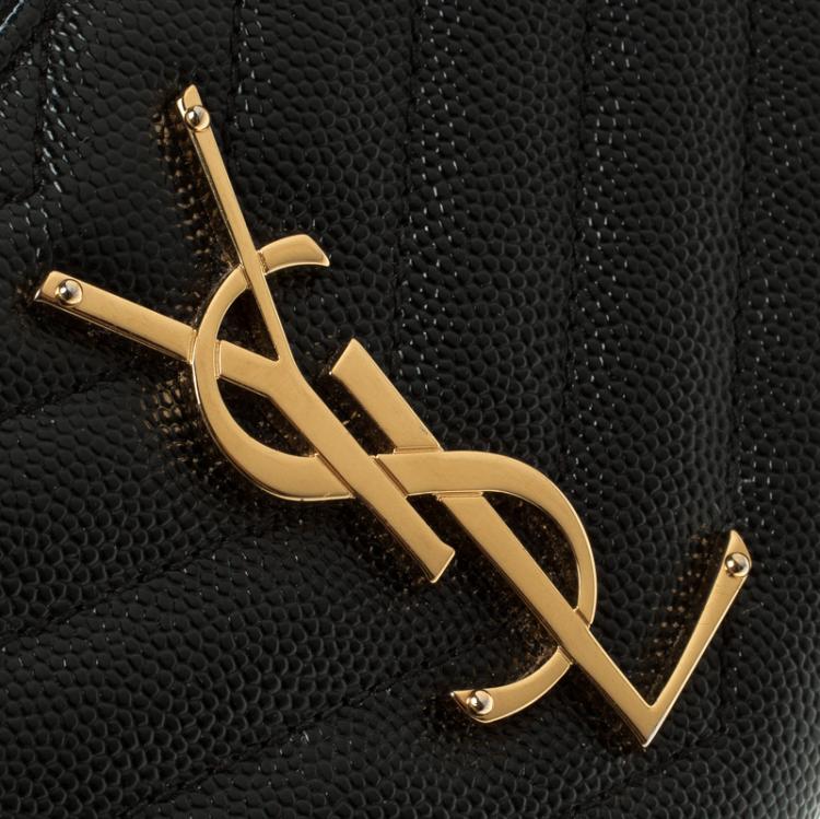 Pre Owned Saint Laurent Black Leather Monogram Zip Around Wallet