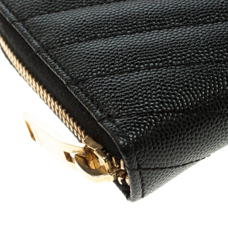 Pre Owned Saint Laurent Black Leather Monogram Zip Around Wallet