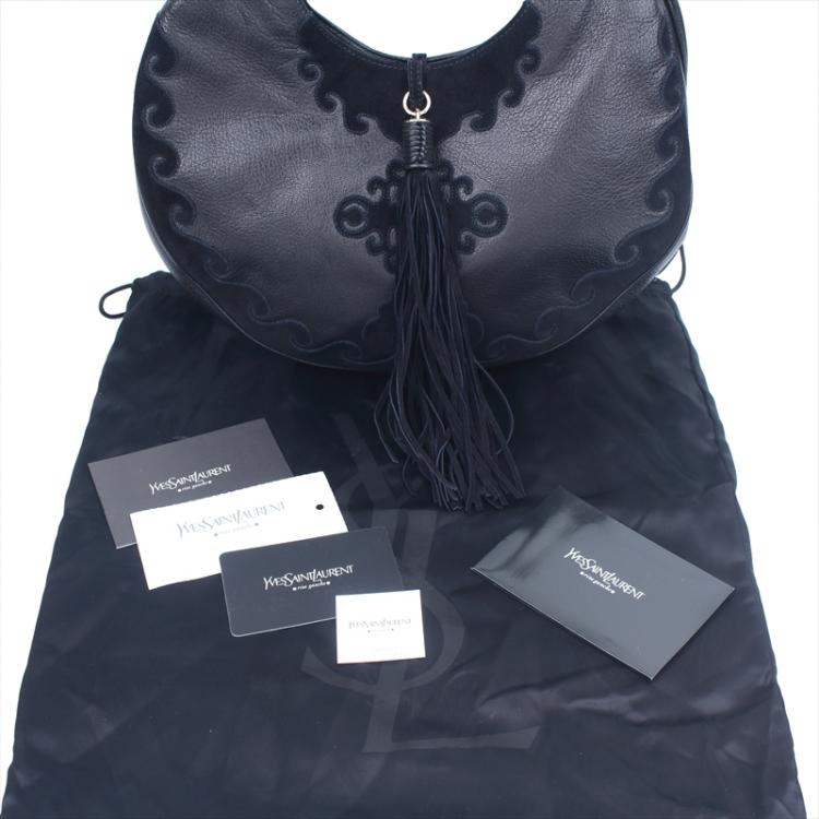 Pre Owned Saint Laurent Paris Black Leather/Suede Tassel Hobo