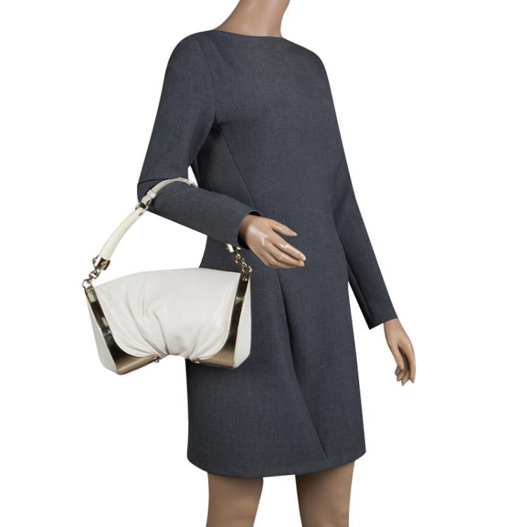 Pre Owned Saint Laurent White Leather Double Horn Shoulder Bag
