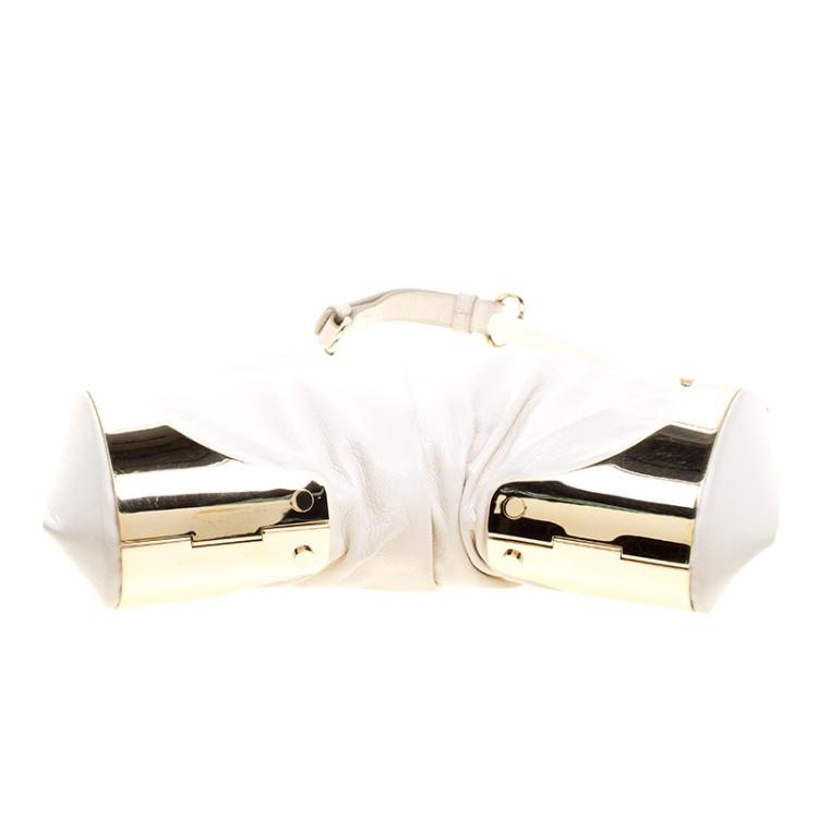 Pre Owned Saint Laurent White Leather Double Horn Shoulder Bag