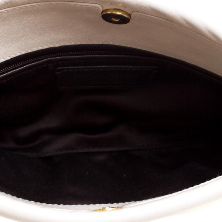 Pre Owned Saint Laurent White Leather Double Horn Shoulder Bag
