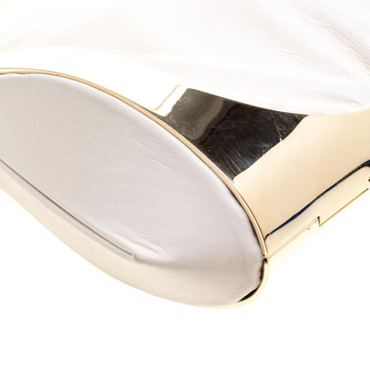 Pre Owned Saint Laurent White Leather Double Horn Shoulder Bag