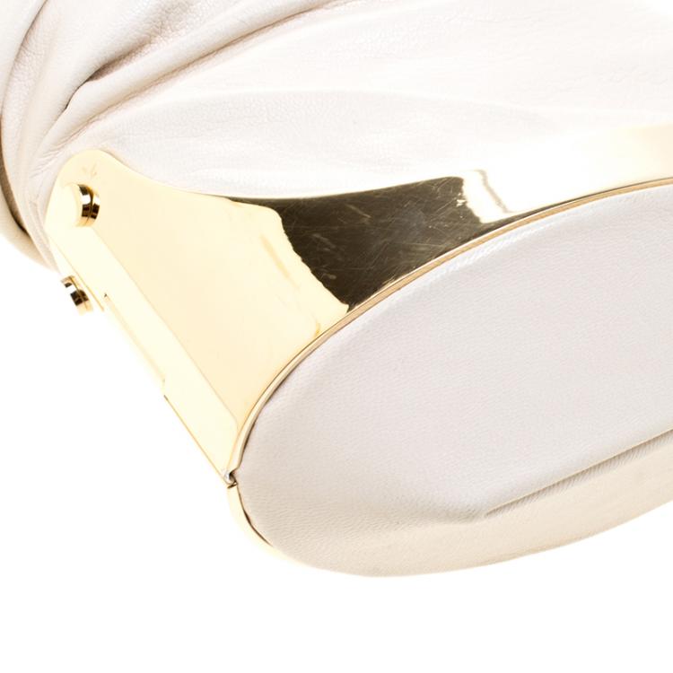 Pre Owned Saint Laurent White Leather Double Horn Shoulder Bag