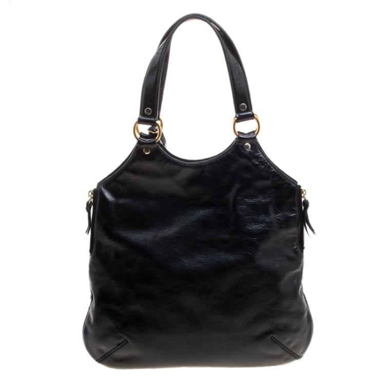 Pre Owned Saint Laurent Black Glazed Leather Tribute Tote