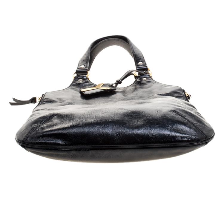 Pre Owned Saint Laurent Black Glazed Leather Tribute Tote
