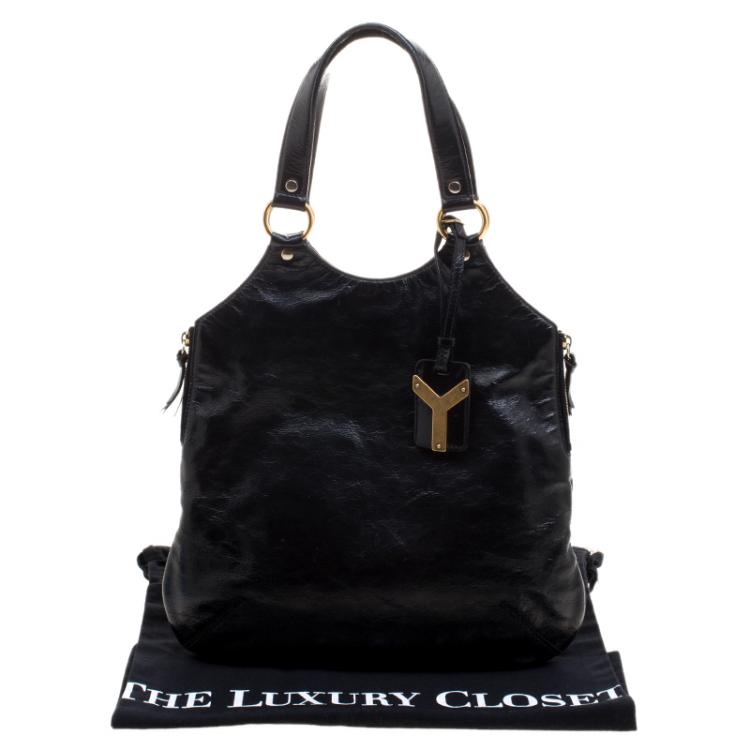 Pre Owned Saint Laurent Black Glazed Leather Tribute Tote