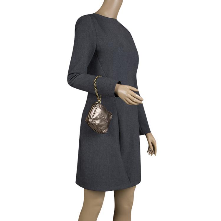 Pre Owned Saint Laurent Bronze Leather Mini Belle de Jour Wristlet Bag