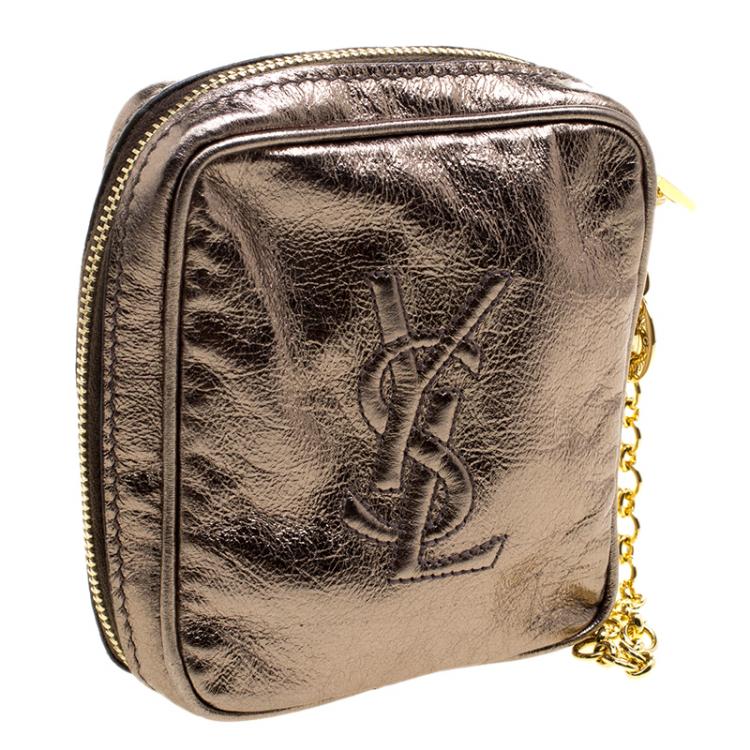 Pre Owned Saint Laurent Bronze Leather Mini Belle de Jour Wristlet Bag
