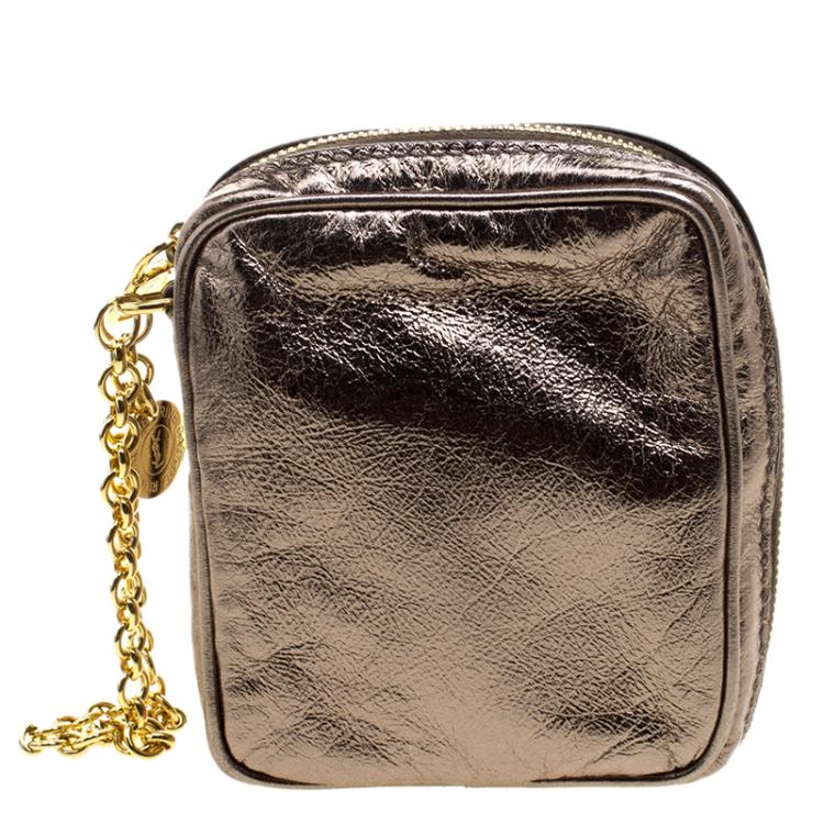 Pre Owned Saint Laurent Bronze Leather Mini Belle de Jour Wristlet Bag