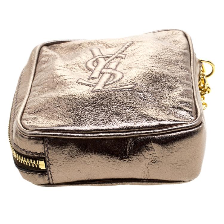 Pre Owned Saint Laurent Bronze Leather Mini Belle de Jour Wristlet Bag