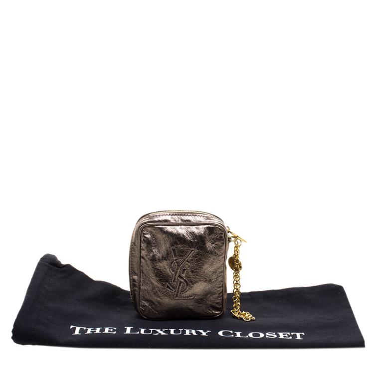 Pre Owned Saint Laurent Bronze Leather Mini Belle de Jour Wristlet Bag